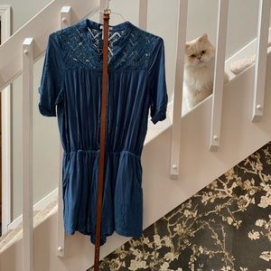 Indigo blue romper with tan belt